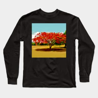 Blooming Red Flamboyan Tree Long Sleeve T-Shirt